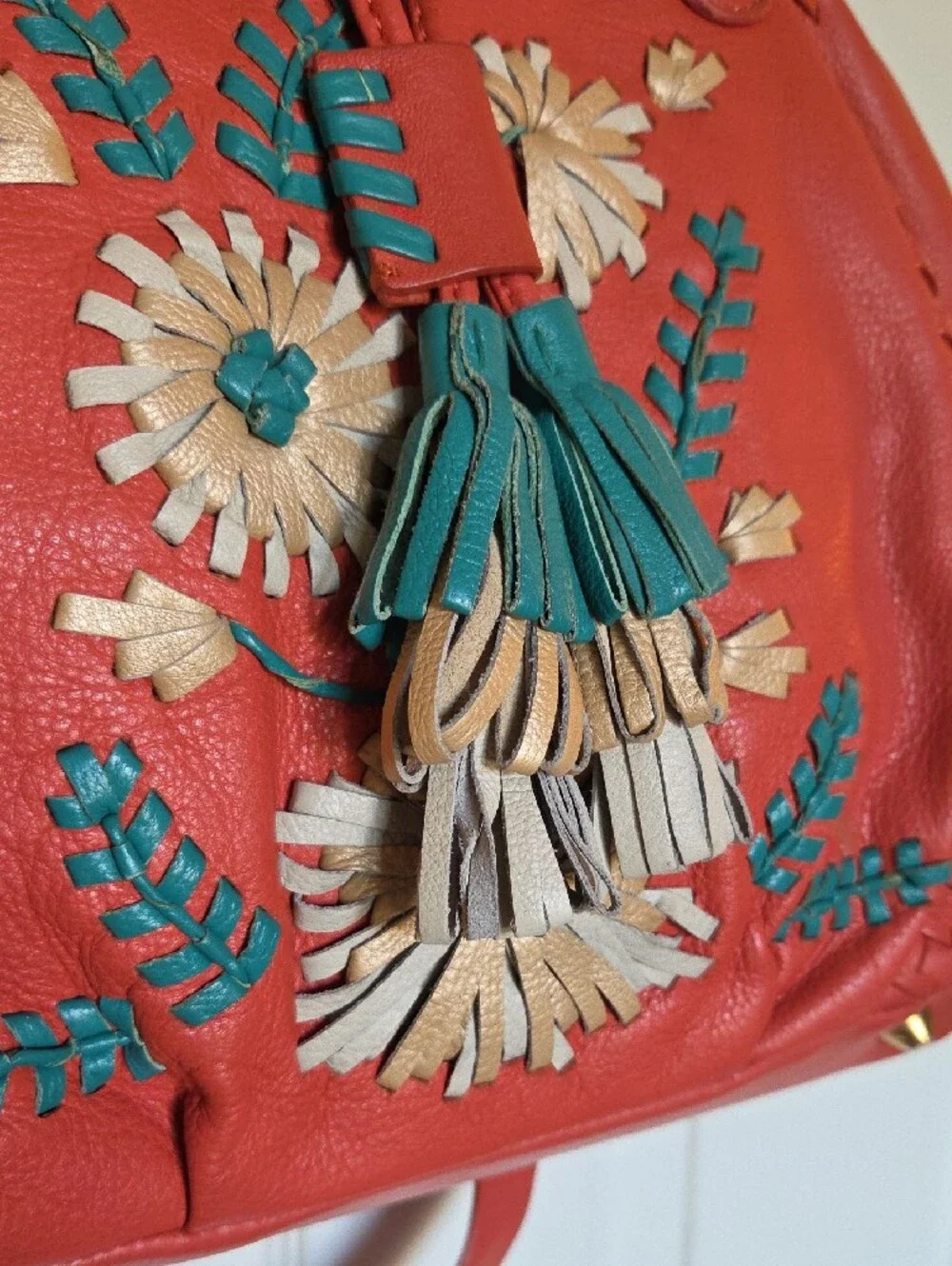 Isabella Fiore Satchel Shoulder Bag with Floral Tassel Applique